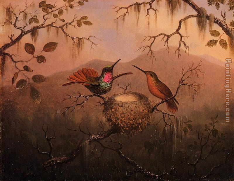 Two Hummingbirds at a Nest painting - Martin Johnson Heade Two Hummingbirds at a Nest art painting